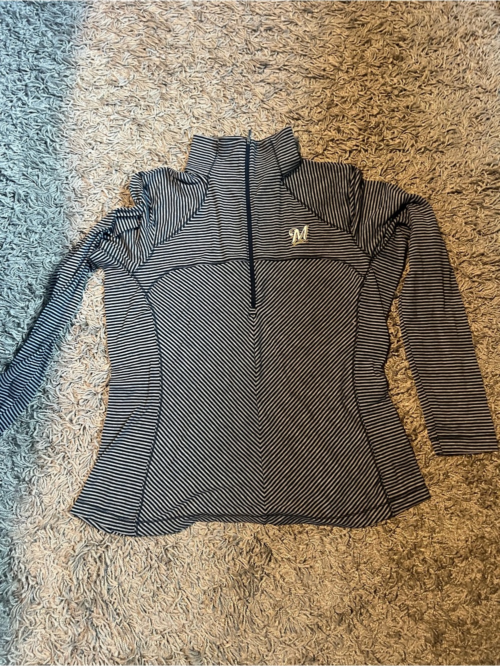 Milwaukee Brewers Columbia Blue & Gray Striped Quarter-Zip Pullover